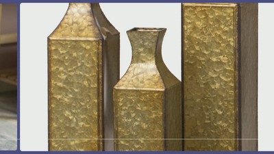 Antique Gold Textured Metal Bottle Shape Floor Vase, Small