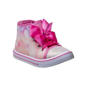 Laura Ashley Toddler Girls' Multi Color Bow Detail Lace Up Canvas Sneakers High Top - A Stylish and Versatile Option (Toddler)