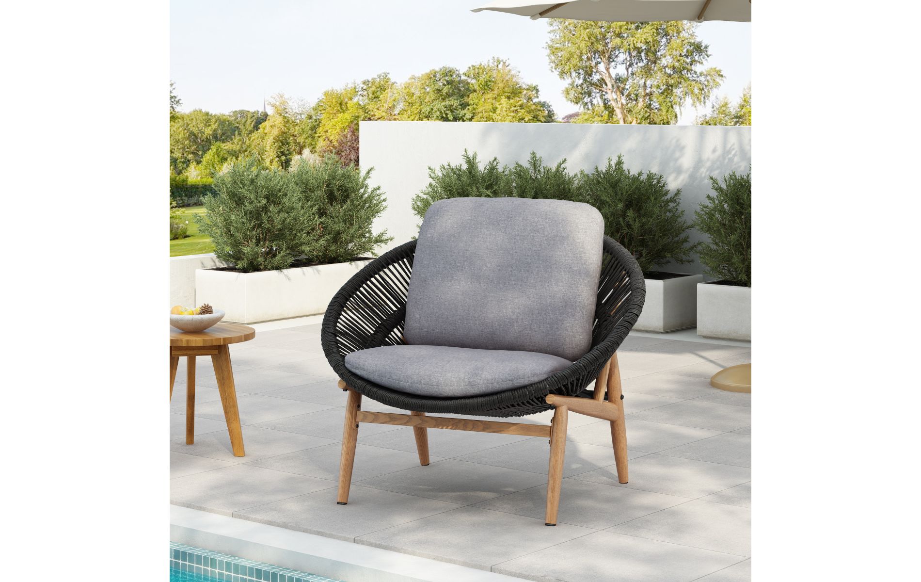PE Rattan Boho Outdoor Lounge Chair with Deep Seating Gray Cushion, 32" UV Resistant Patio Chair-3irtyhousy