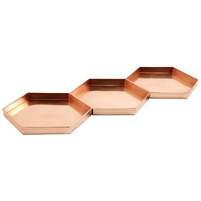 Hexagonal Copper-Plated Stainless Steel Decorative Trays, Set of 3