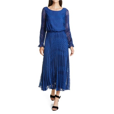 Armani Womens Polka Dot Blouson Dress, Blue, 44