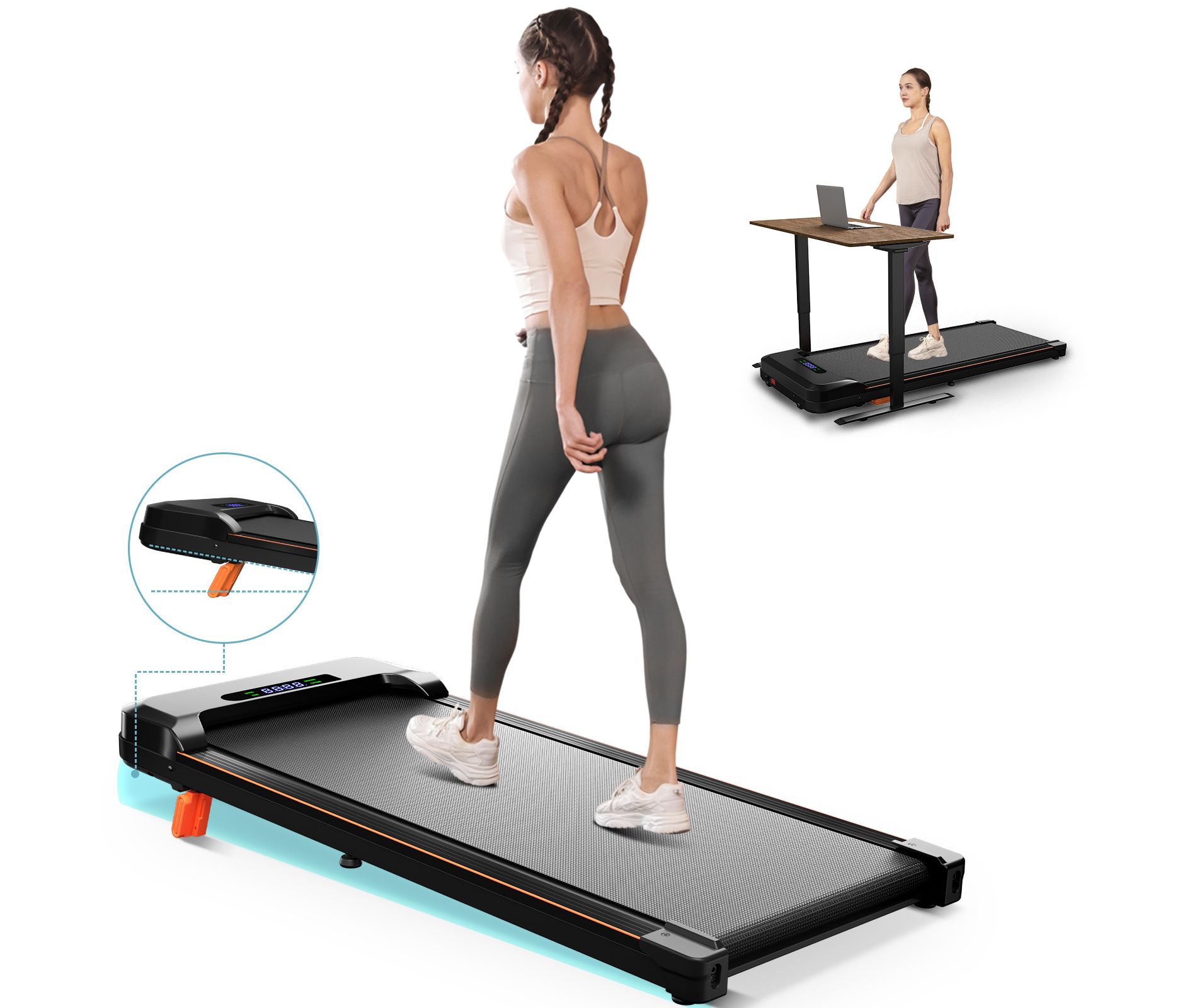KERDOM Walking Pad Treadmill, Under Desk Treadmill, Treadmill for Home Office, Quiet Treadmill 2 in 1 for Walking and Jogging