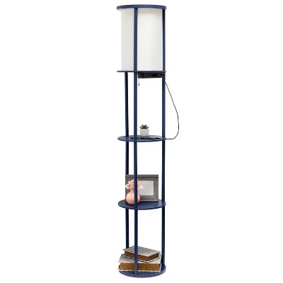Navy Modern Shelf Etagere Floor Lamp with USB Charging Ports