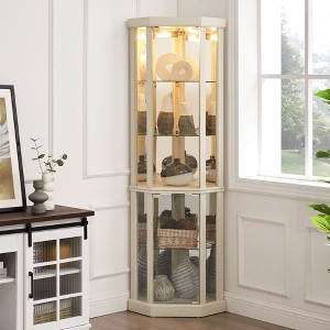 Okak Corner Cabinet, Curio Cabinet with Glass Doors and Shelves, Corner Display Case for Living Room - 1 of 4