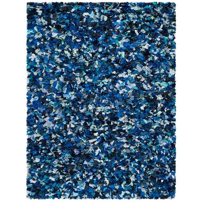 Navy and Multicolor Rectangular Synthetic Shag Area Rug, 8' x 10'