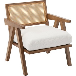 Mid Century Modern Accent Chair,Black Armchair with Rattan Backrest & Beige Linen Cushion,Comfy Living Room Chair with Wood Legs for Bedroom Balcony - 1 of 4