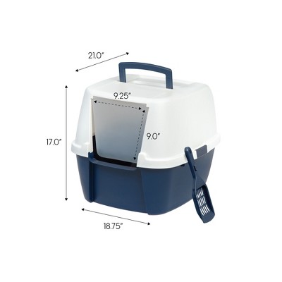 Navy and White Jumbo Enclosed Hooded Cat Litter Box with Scoop