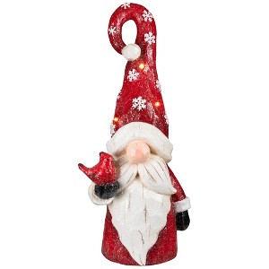 Northlight Gnome in Lighted Hat Holding Cardinal Christmas Decoration - 20" - LED Warm White Lights - 1 of 4