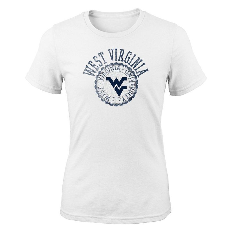 NCAA West Virginia Mountaineers Girls&#39; White Crew T-Shirt, 1 of 2