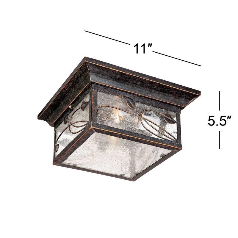 Franklin Iron Works French Garden Rustic Farmhouse Flush Mount Outdoor Ceiling Light Bronze Leaf Vine 11" Clear Seedy Glass for Post Exterior Barn, 4 of 8