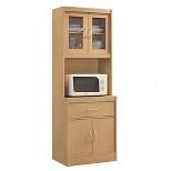 Hodedah Freestanding Kitchen Storage Cabinet w/ Open Space for Microwave, Beech