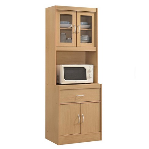 Hodedah Freestanding Kitchen Storage Cabinet W Open Space For Microwave Beech Target