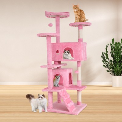 54" Pink Multi-Level Sisal Cat Tree Tower with Condos