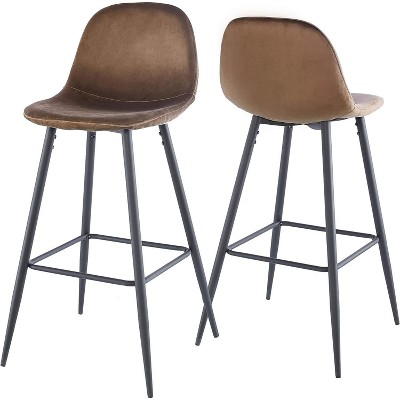 Hybition Bar Height Bar Stool with Back Stools ,Metal Legs and Footrest, Modern Upholstered Velvet Counter bar Chairs,Industrial Pub Chairs,Set of 2