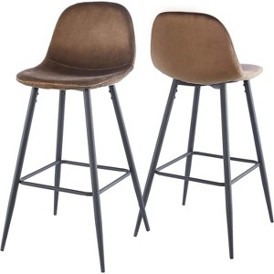 Hybition Bar Height Bar Stool with Back Stools ,Metal Legs and Footrest, Modern Upholstered Velvet Counter bar Chairs,Industrial Pub Chairs,Set of 2 - 1 of 4