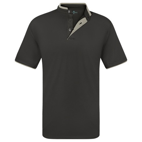 Men's Short Sleeve Henley Polo Shirt With Contrast-trim - Black ...