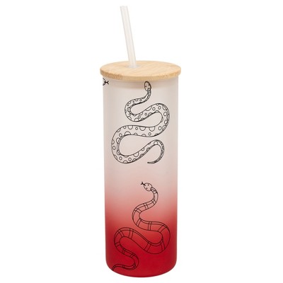 Elanze Designs Toscano Slithering Snakes Reptile Animal Wrap-Around Design 25 Ounce Frosted Gradient Glass On-The-Go Coffee Travel Skinny Tumbler Mug