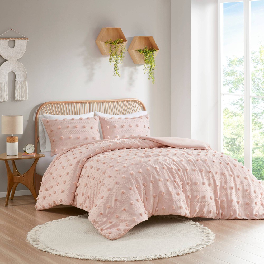 Photos - Bed Linen 2pc Twin/Twin Extra Long Elise Clip Jacquard Duvet Cover Set Pink - Intell