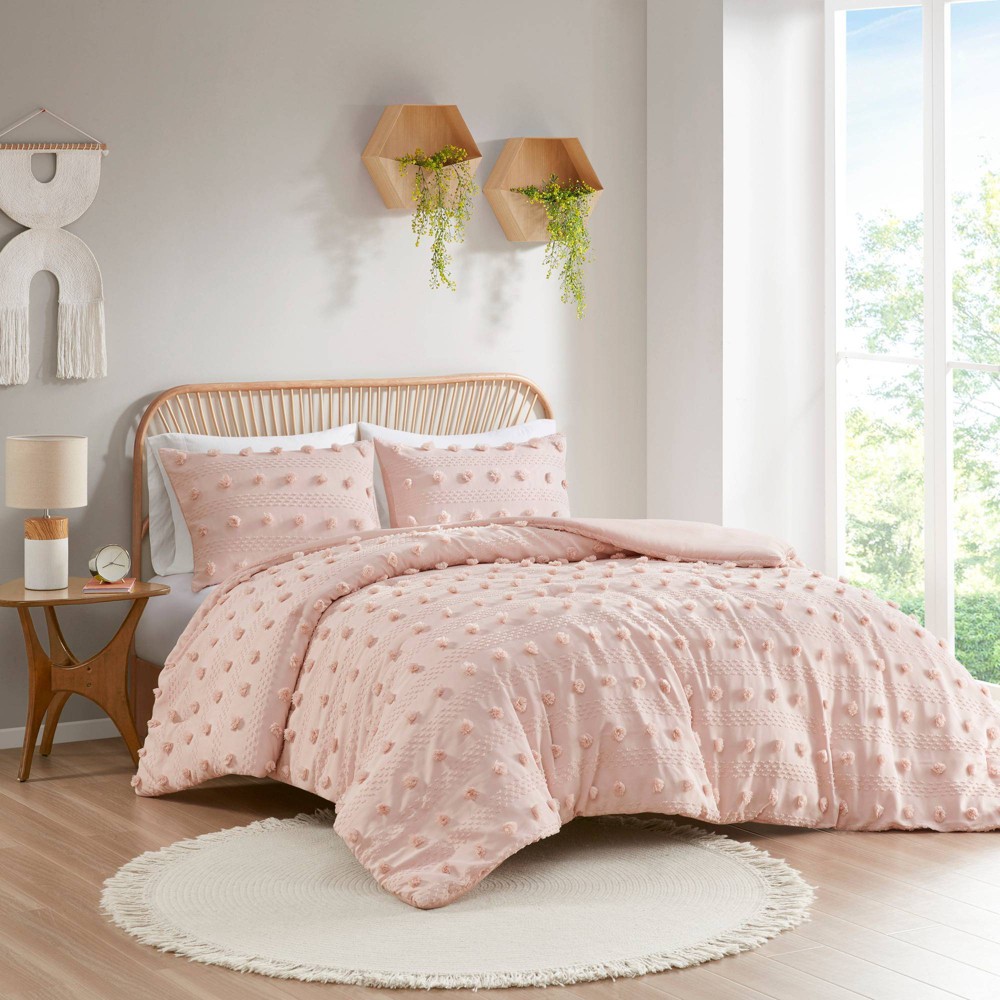 Photos - Bed Linen Intelligent Design 3pc Full/Queen Elise Clip Jacquard Duvet Cover Set Pink