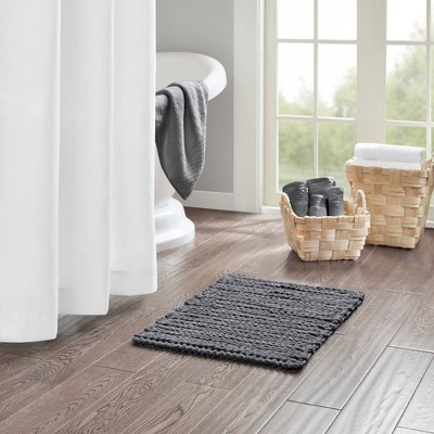 Charcoal Cotton Chenille Chain Stitch Bath Rug 17"x24"