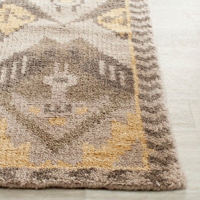 Kenya Hand-Knotted Geometric Wool Area Rug in Gold and Beige