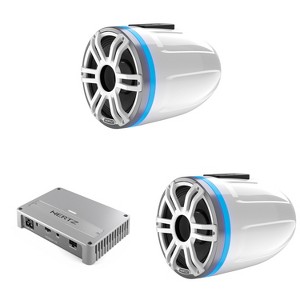 Hertz HTX 8H S-FL-SW-MARINE TOWER HORN 8' Flat Silver-White Sports Grille Pair & Venezia V4 - 4-Channel Marine Amplifier Bundle - 1 of 4