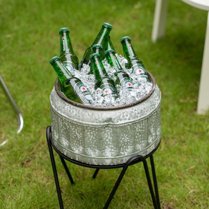 Vintiquewise Silver Galvanized Metal Ice Bucket Beverage Cooler Tub with Stand, 5 of 8