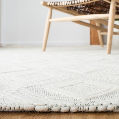 Ivory Geometric Handwoven Wool Square Area Rug