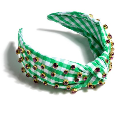 Shiraleah Embellished Gingham Knotted Headband, Green : Target