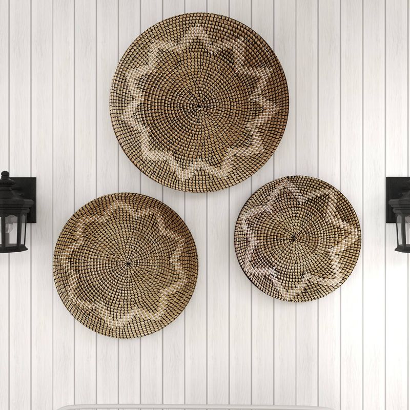 Seagrass Plate Handmade Basket Wall Decor Set of 3 Brown - Olivia & May, 5 of 9