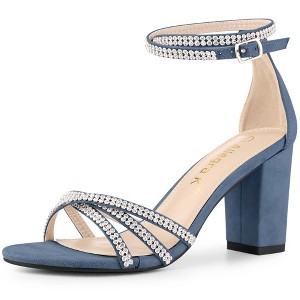 Allegra K Women's Rhinestones Crisscross Strap Strappy Chunky Heel Sandals - 1 of 4