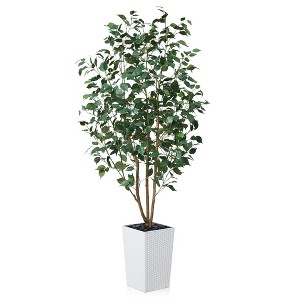 DR.Planzen 72" Faux Ficus Tree with Real Wood - UV Resistant 6FT Artificial Plant with Silk Leaves in 15.7" Planter for Indoor & Floor Decor - 1 of 4