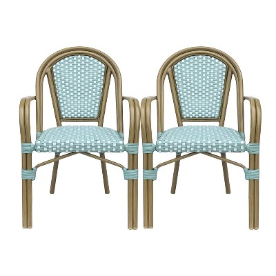 2pk Brianna Outdoor French Bistro Chairs Light Teal/White - Christopher Knight Home