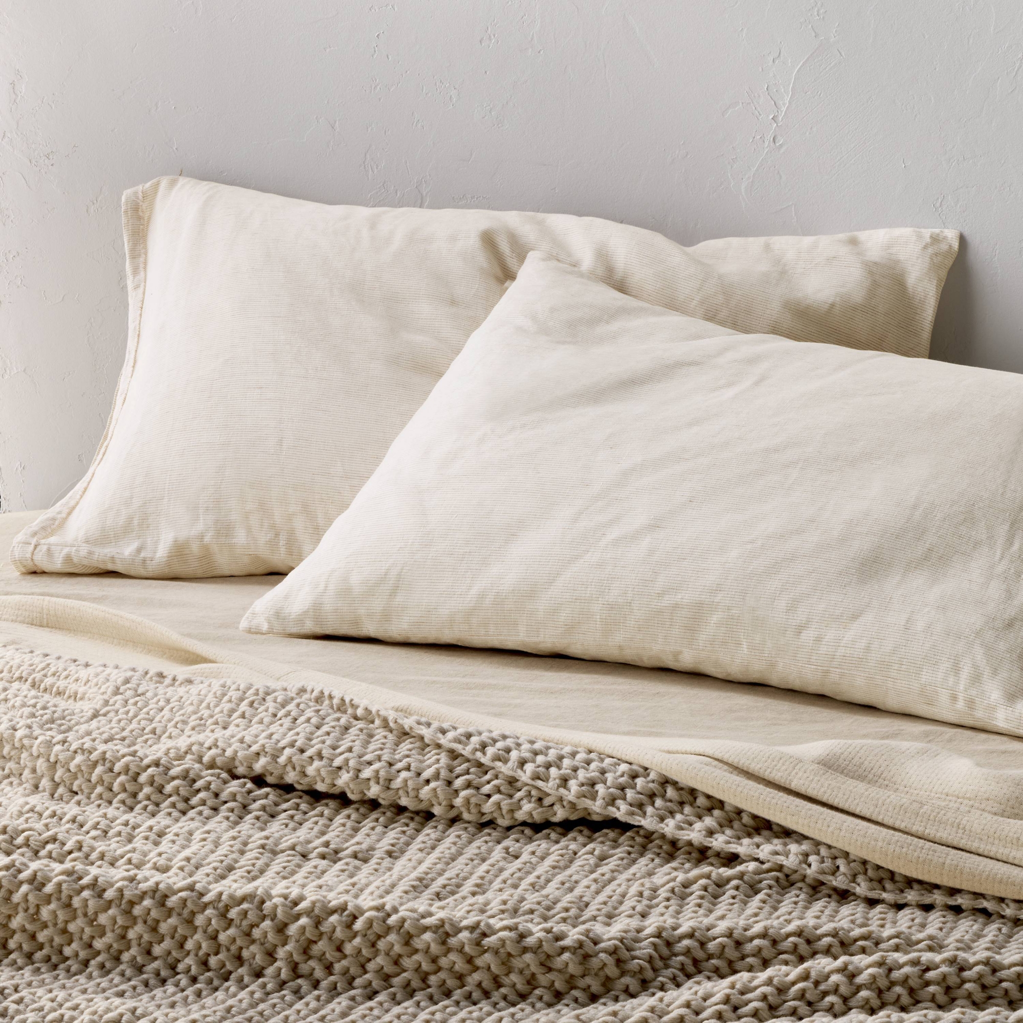 King 100% Linen Pillowcases Adobe Clay Micro Striped - Casaluna™