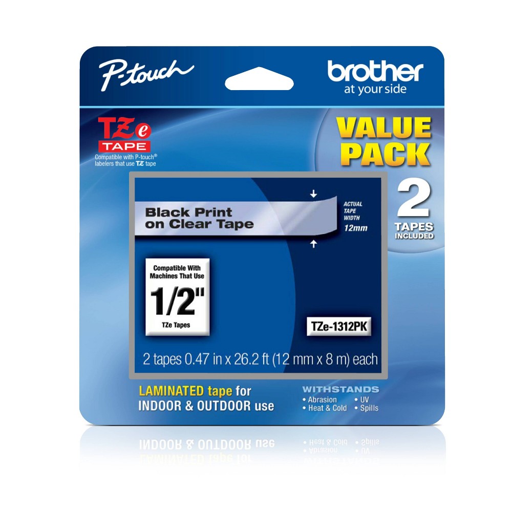 Brother P-touch TZe1312PK Label Tape: 12mm Black Ink, 2-Pack, Label Maker Tape Cartridges, 90-Day Warranty