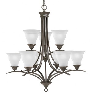 Progress Lighting Trinity Collection 9-Light Two-Tier Chandelier, Antique Bronze, Etched Glass Shades - 1 of 2