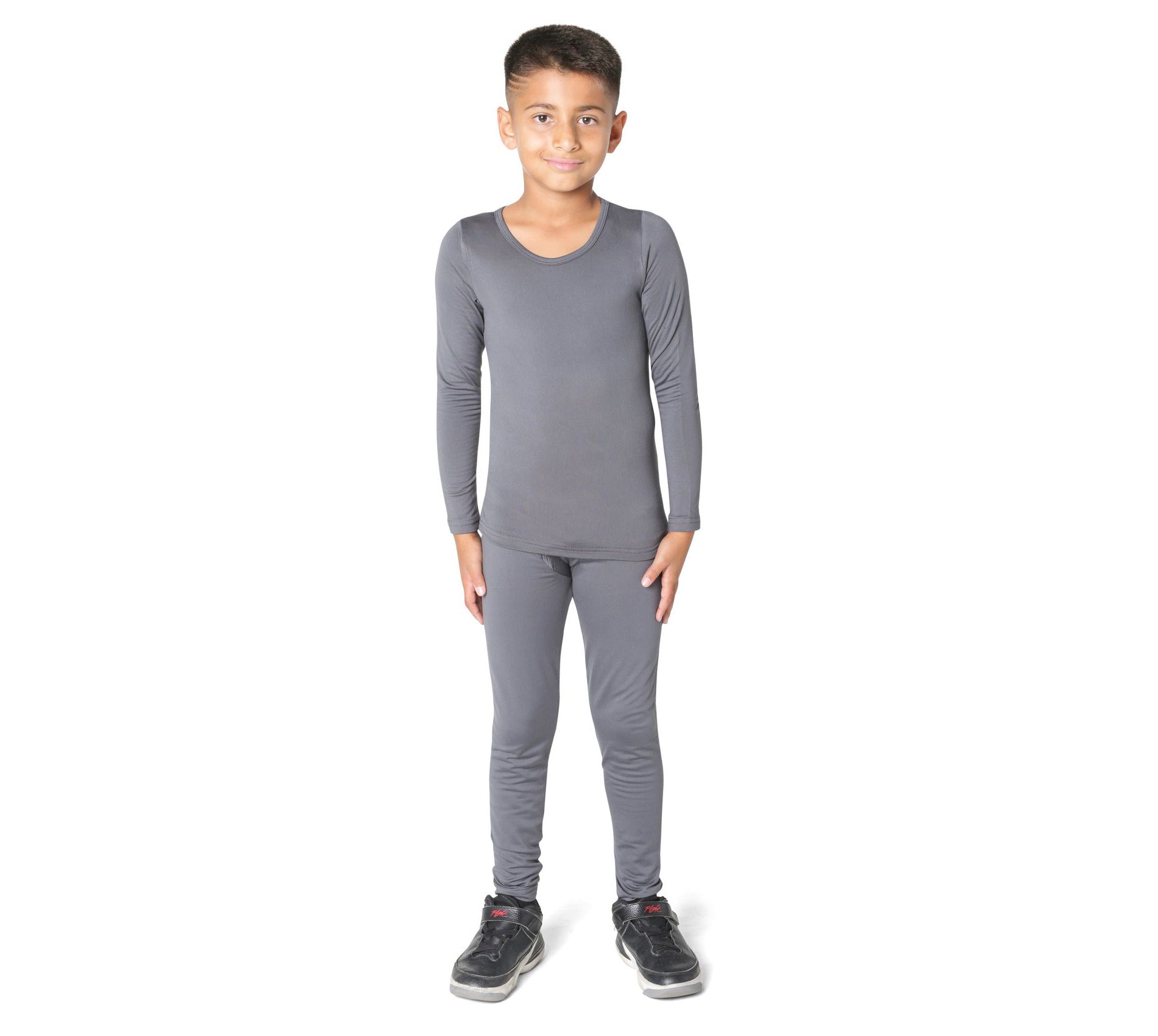 Everyday Kids Thermal Underwear Set – Long Johns Base Layer Top & Bottom, Microfleece, Moisture-Wicking, Cold Weather Wear, Dark Gray Size 8/10