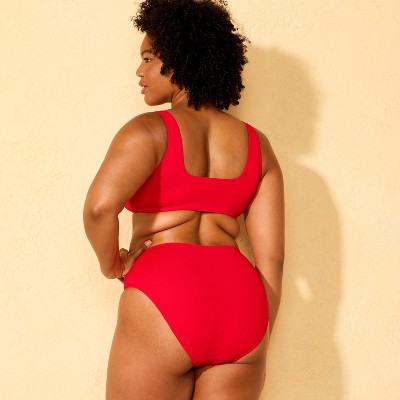 Shade & Shore Women's Textured High Waist Medium Coverage Bikini Bottom - Shade & Shore™ Red XS — фото 5