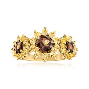 Ross-Simons 0.70 ct. t.w. Yellow Citrine and .50 ct. t.w. Smoky Quartz Sunflower Ring in 18kt Gold Over Sterling - 1 of 4