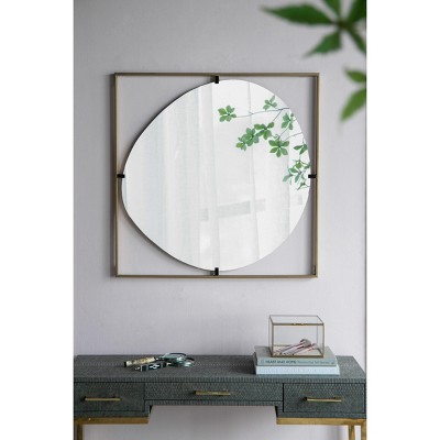 VYNXARIA 32*1*32" Poppy Mirror with Gold Metal Frame Contemporary Design for Bathroom, Entryway Wall Decor