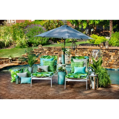 Green Tropical Leaf Rectangular Outdoor Lumbar Pillow Set