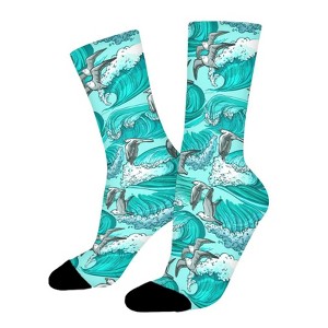 Sea Waves Women Printed Crew Socks Funny Funky Socks Soft Polyester Novelty Gifts for Artists Men - 1 of 4