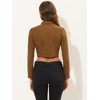 Allegra K Women's Stand Collar Zip Up Faux Suede Cropped Jacket - 3 of 4
