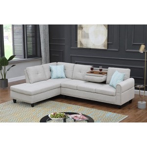 TiramisuBest Black Faux Leather L-Shaped Sectional Sofa with Storage Ottoman & Cup Holders, 2-Piece Couch for Living Room - 1 of 4