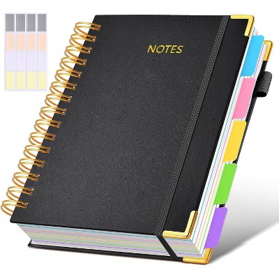 Hardcover Spiral Notebook journal with Removable Dividers Tabs, 300 Pages Leather 5 Subject Notebook College Ruled