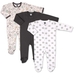 The Peanutshell Footed Baby Sleepers for Boys, Safari Animals, 3-Pack Newborn to 12 Months - 1 of 4