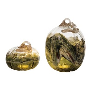 Transpac Glass 10.5 in. Multicolored Harvest Light Up Pumpkins Set of 2 - 1 of 2