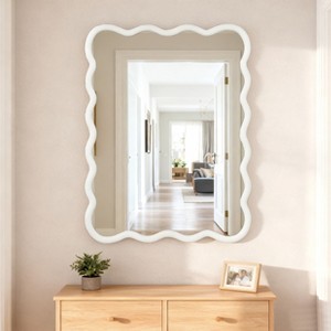 Spassway 30"W*40"H White Asymmetrical Rectangle Wall Mirror Modern Irregular Wood Frame Wall Mounted Vanity Mirror Decorative for Bedroom Bathroom - 1 of 4