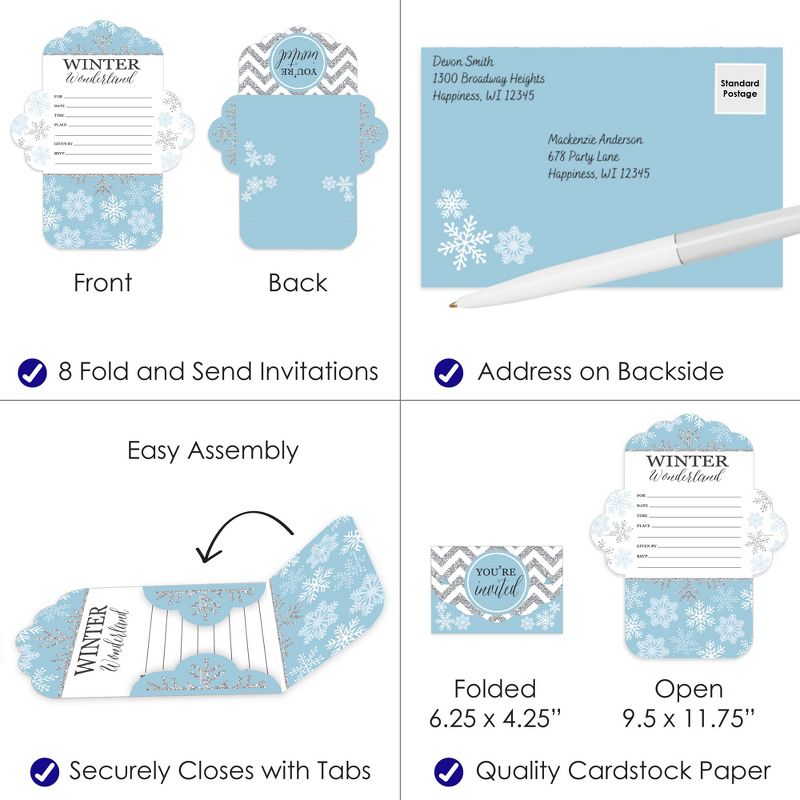Big Dot of Happiness Winter Wonderland - Fill-In Cards - Snowflake Holiday Party and Winter Wedding Fold and Send Invitations - Set of 8, 4 of 10