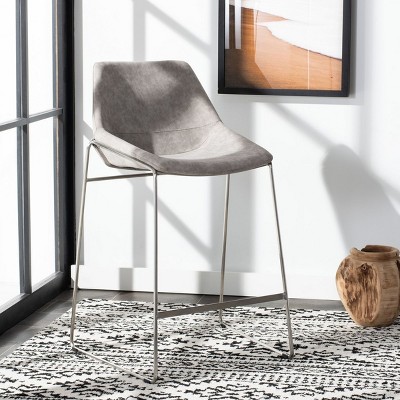 Gray Leather and Metal Mid-Century Counter Stool